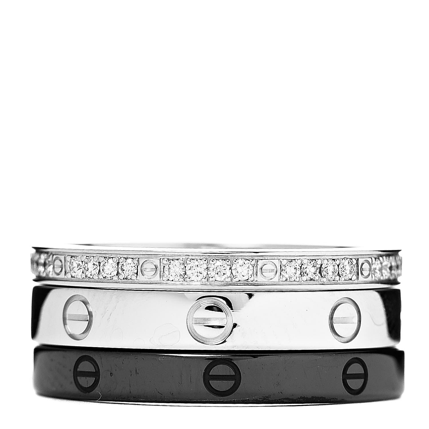 Cartier 18K White Gold Diamond Ceramic LOVE Ring Set 50 5.25 1 of 8
