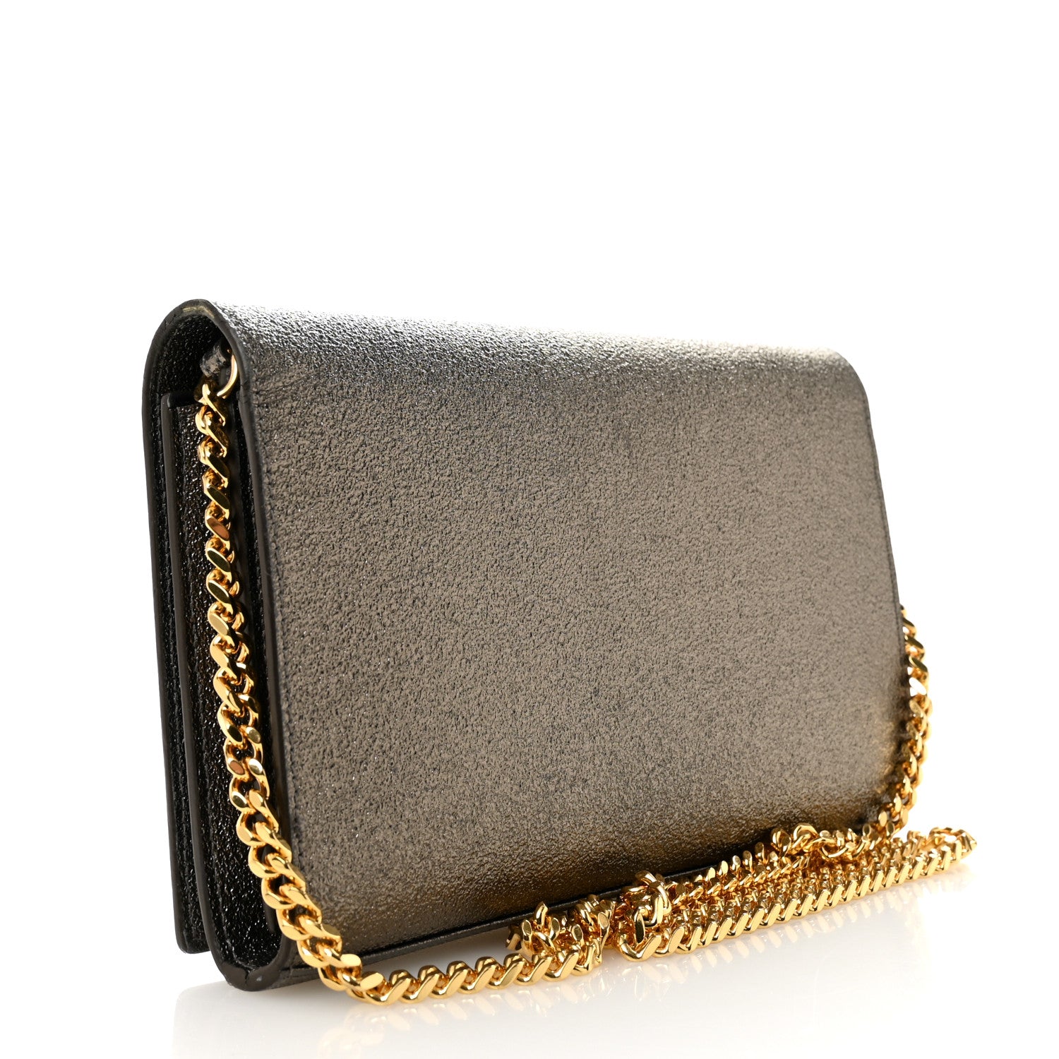 Saint Laurent Grained Metallic Calfskin Monogram Chain Wallet Bronze 3 of 17