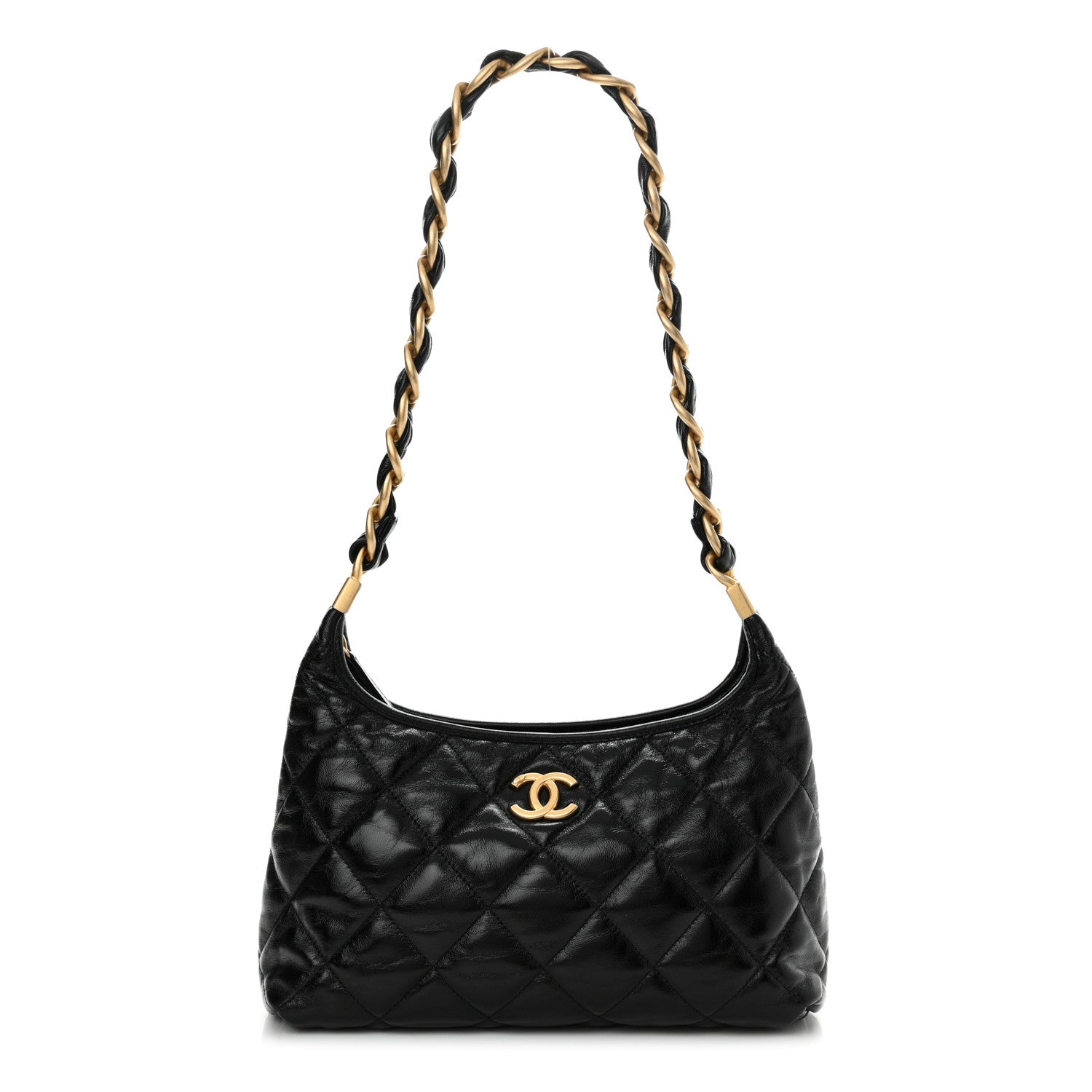 Chanel Shiny Crumpled Lambskin Quilted Medium CC Funky Town Hobo Black 1 of 10