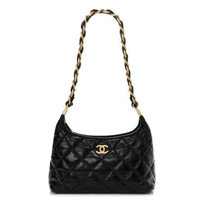 Chanel Shiny Crumpled Lambskin Quilted Medium CC Funky Town Hobo Black 1 of 10