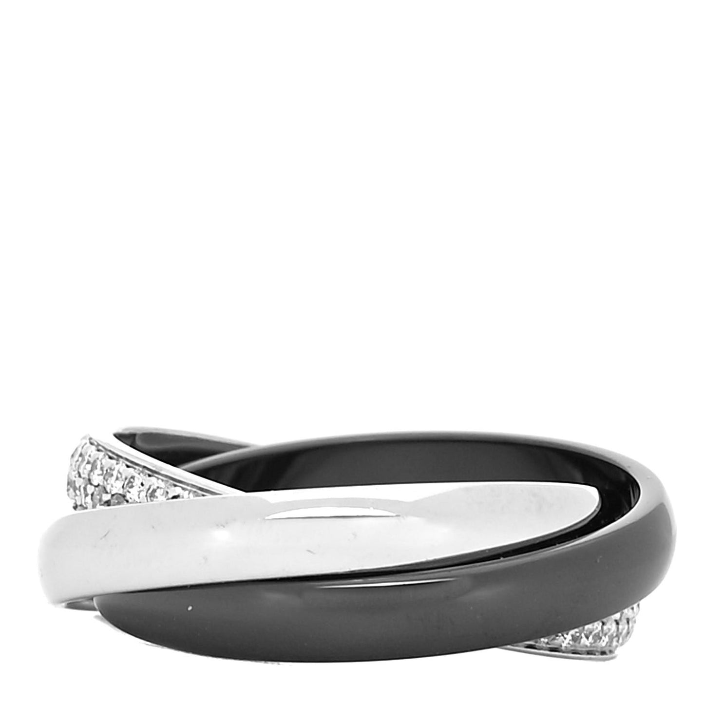 18K White Gold Platinum Diamond Ceramic Small Trinity Ring 48 4.5