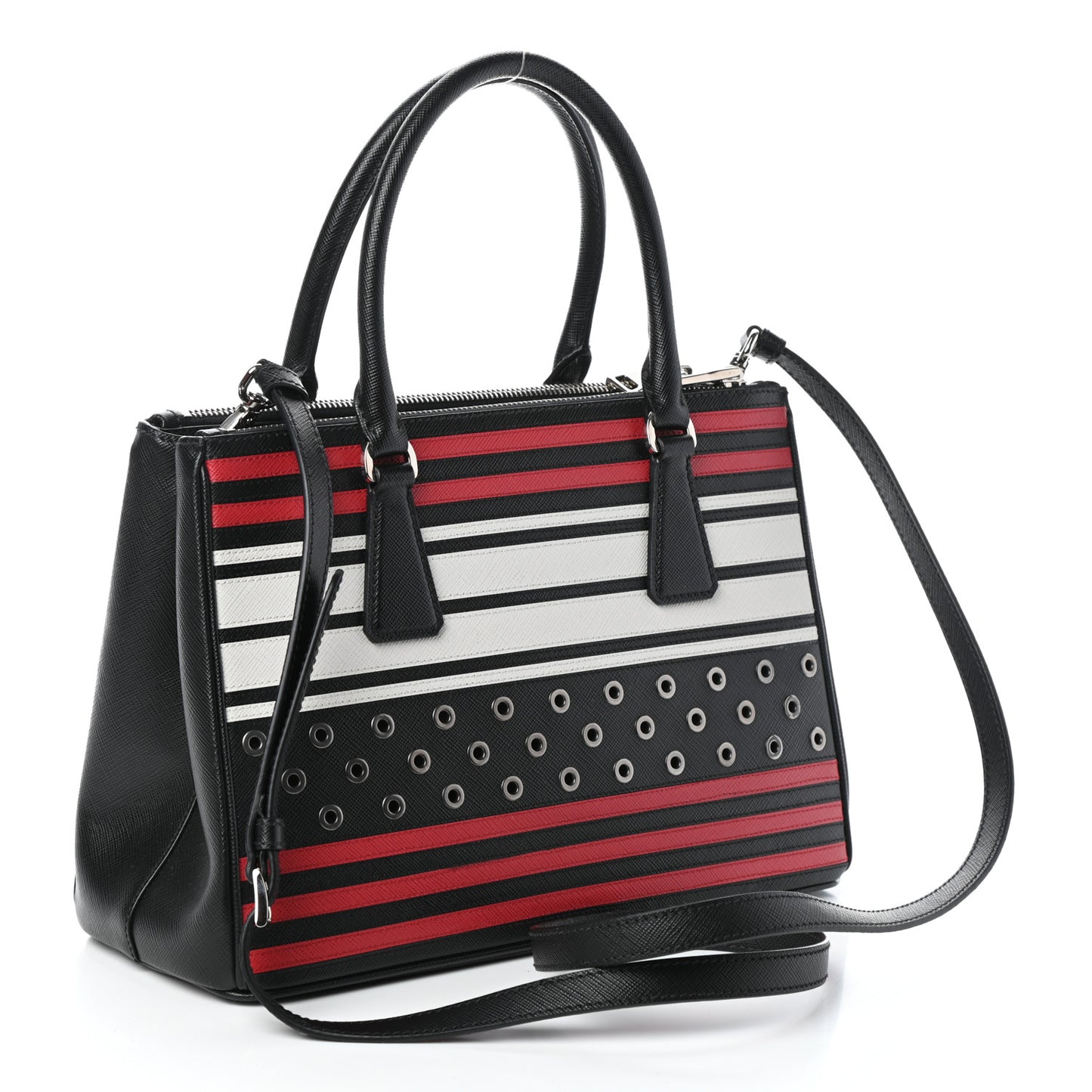 Saffiano Grommet Small Galleria Double Zip Tote Black Fuoco