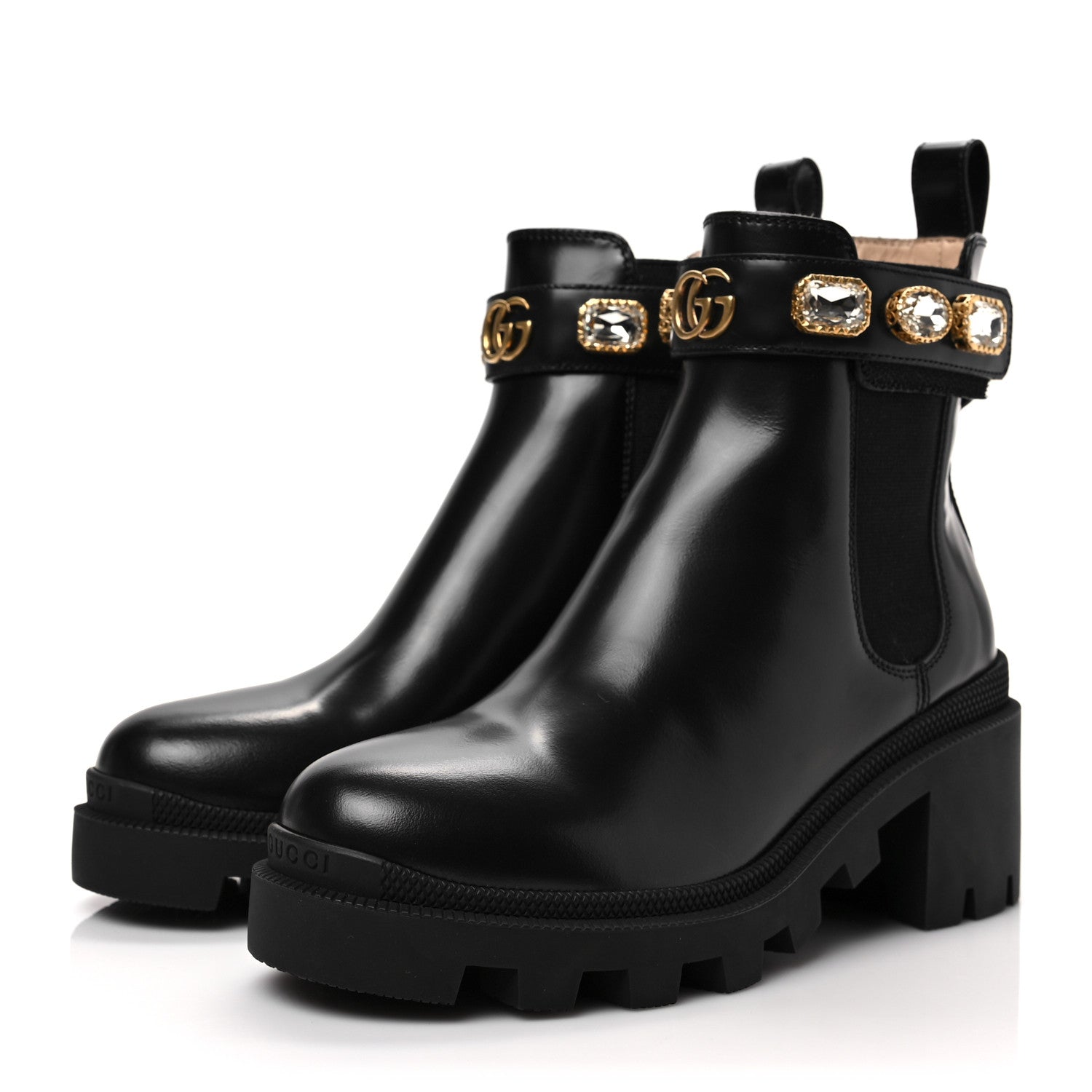 Gucci Calfskin Crystal GG Trip Chelsea Ankle Boots 35 Black 3 of 9