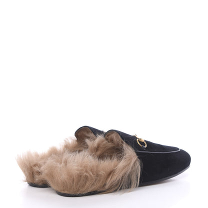 Gucci Velvet Fur Womens Princetown Slippers 38 Black 4 of 8