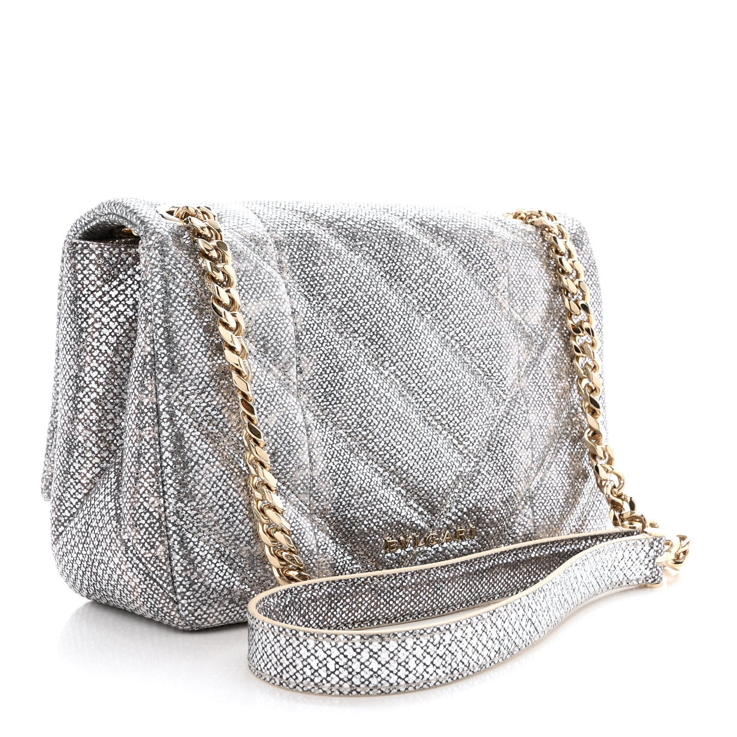 Shiny Karung Matelasse Mini Serpenti Cabochon Crossbody Silver