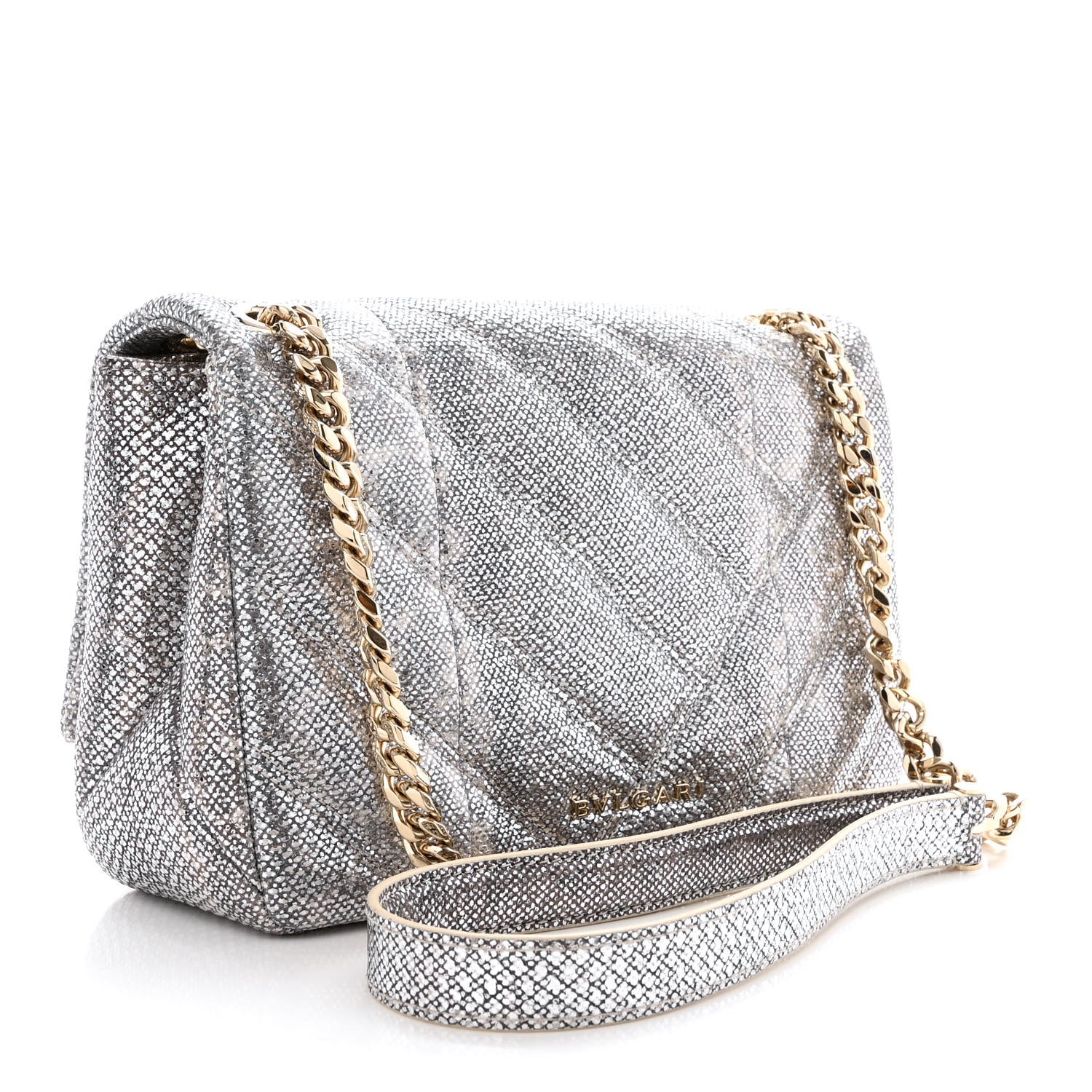 Bulgari Shiny Karung Matelasse Mini Serpenti Cabochon Crossbody Silver 3 of 9
