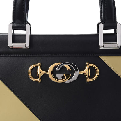 Gucci Smooth Calfskin Diagonal Striped Medium Zumi Top Handle Bag Black Beige 9 of 10
