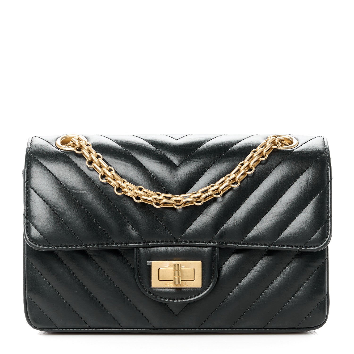 Chanel Aged Calfskin Chevron Quilted 2.55 Reissue Mini Flap Black 8 of 11