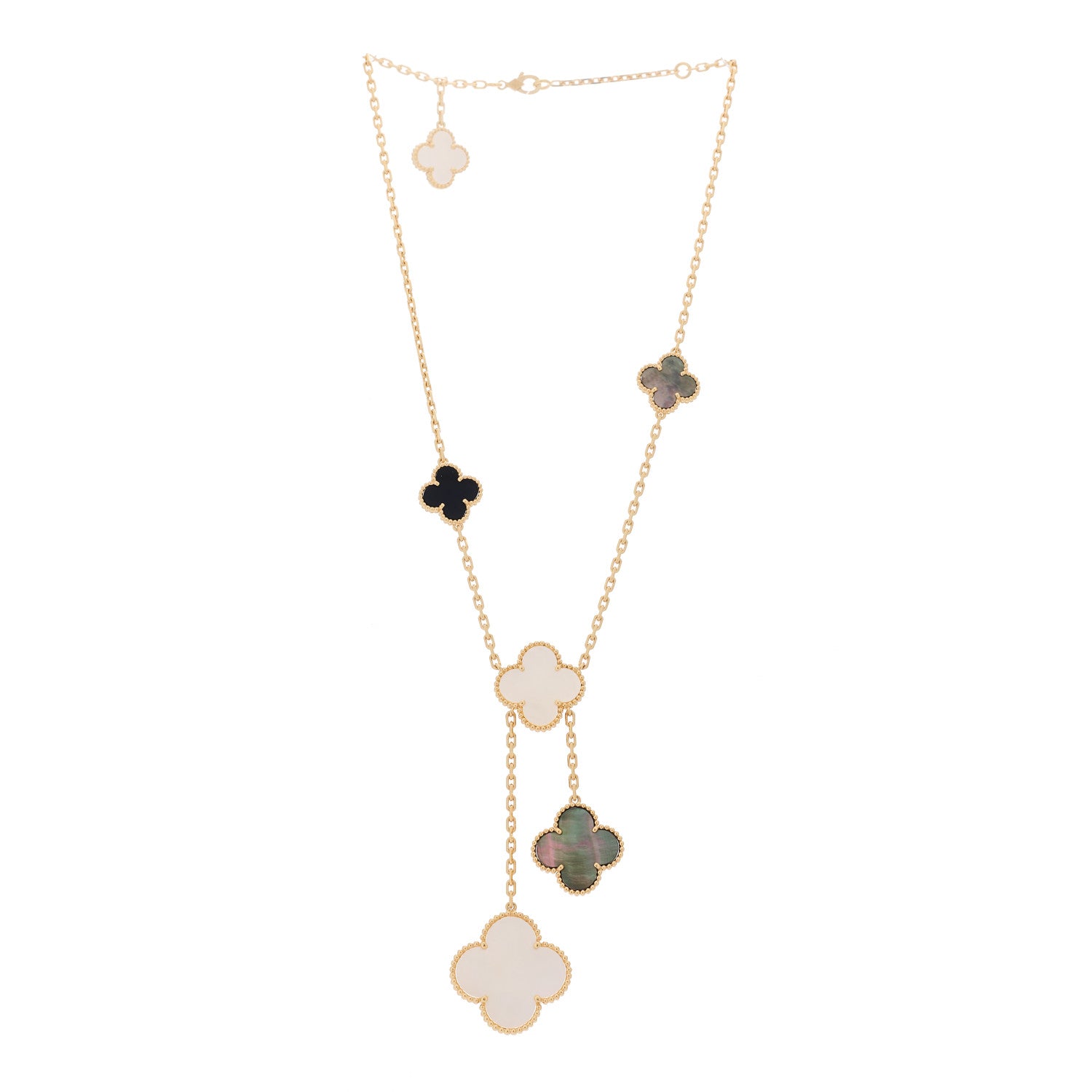 Van Cleef & Arpels 18K Yellow Gold Mother of Pearl Onyx 6 Motifs Magic Alhambra Necklace 3 of 6
