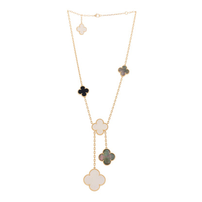 Van Cleef & Arpels 18K Yellow Gold Mother of Pearl Onyx 6 Motifs Magic Alhambra Necklace 3 of 6