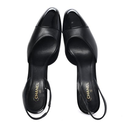 Chanel Lambskin Patent Cap Toe CC Apple Slingback Pumps 41 Black 2 of 8