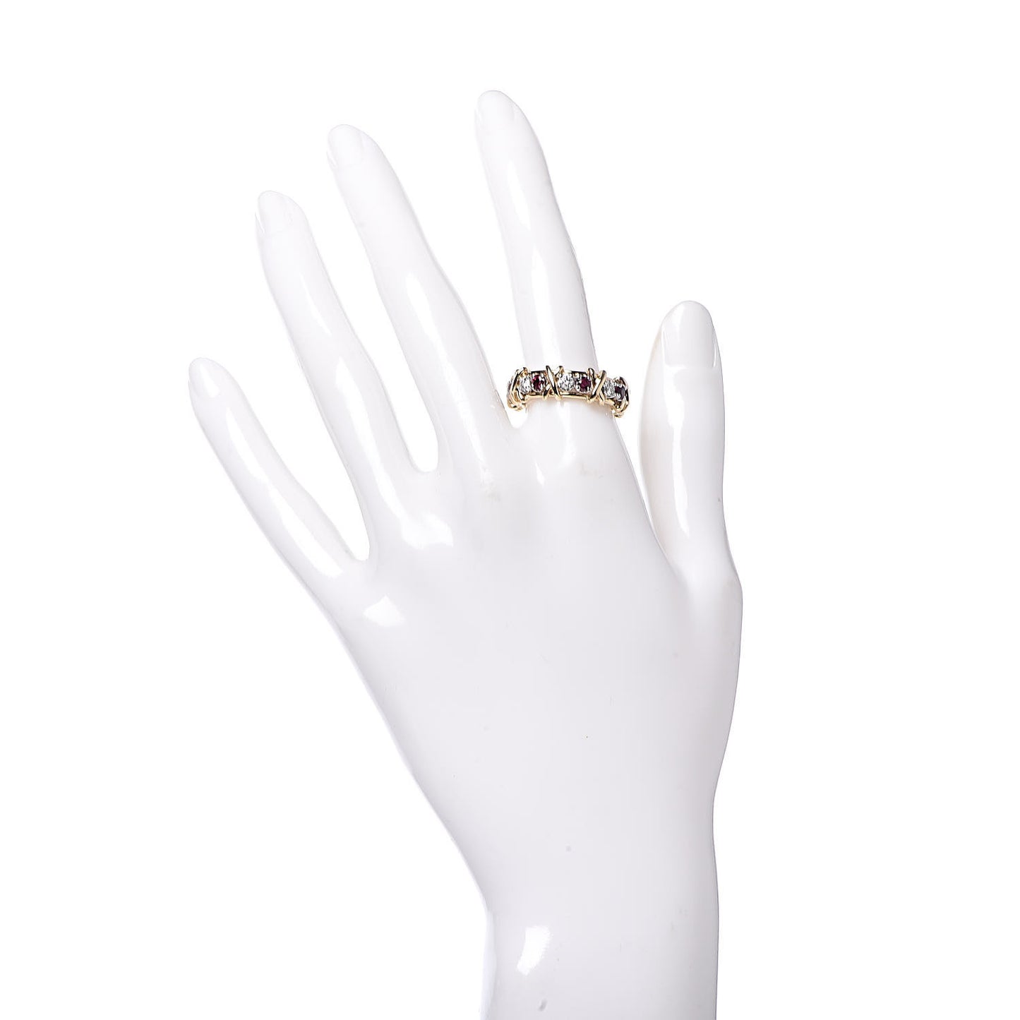 18K Yellow Gold Platinum Diamond Ruby Schlumberger Sixteen Stone Ring 54 6.75