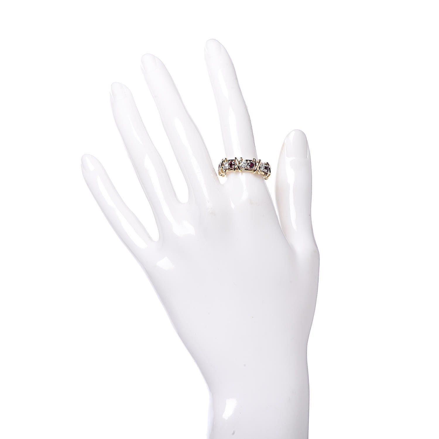 Tiffany 18K Yellow Gold Platinum Diamond Ruby Schlumberger Sixteen Stone Ring 54 6.75 2 of 5