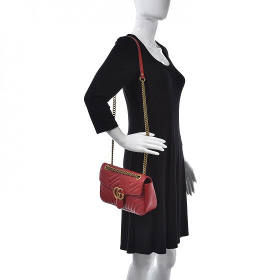 Gucci Calfskin Matelasse Small GG Marmont Shoulder Bag Hibiscus Red 2 of 7