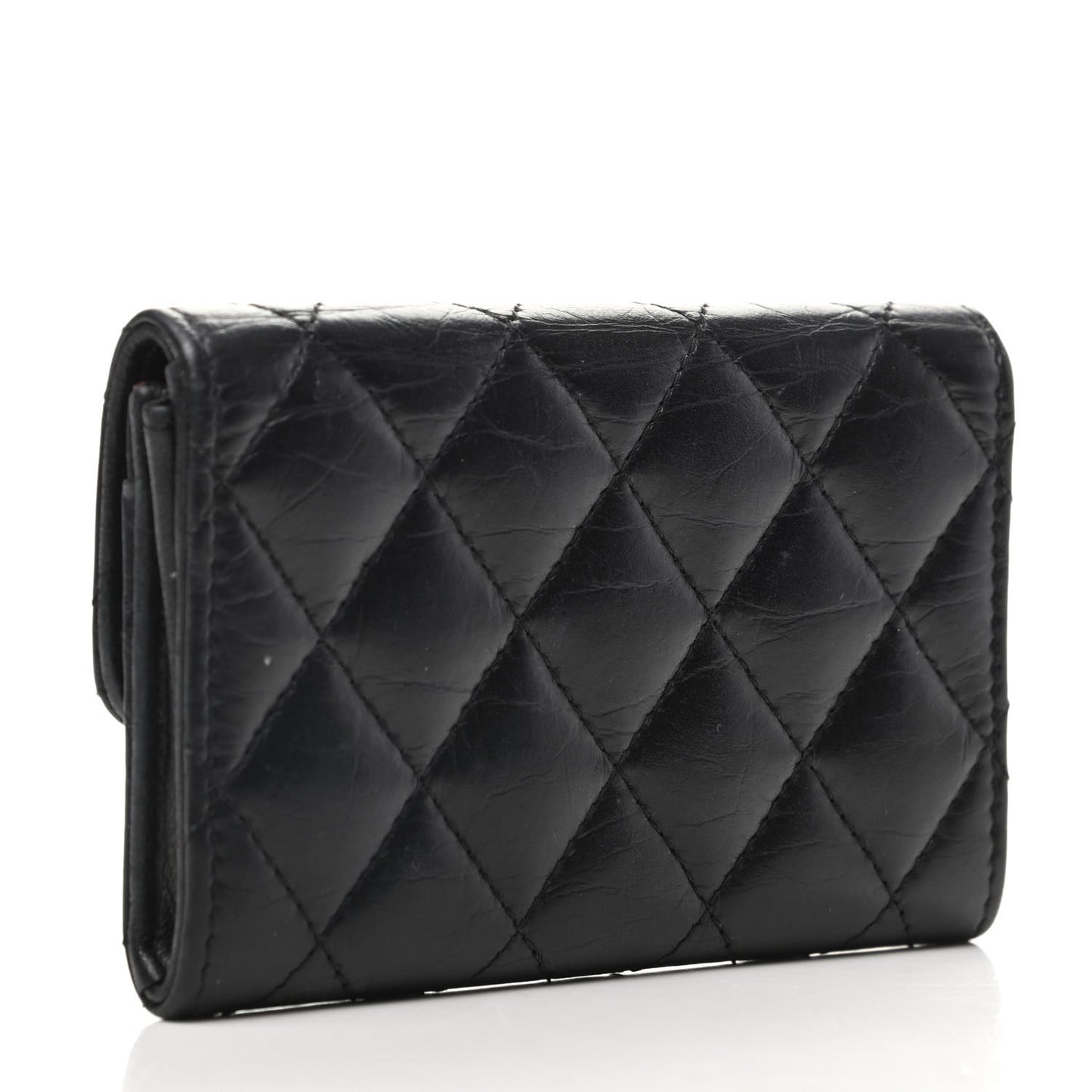 Aged Calfskin Quilted Reissue Flap Card Holder Black