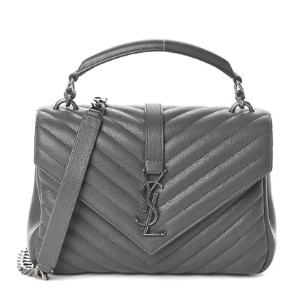 Saint Laurent Sheepskin Matelasse Chevron Monogram Medium College Bag Light Coal 1 of 9