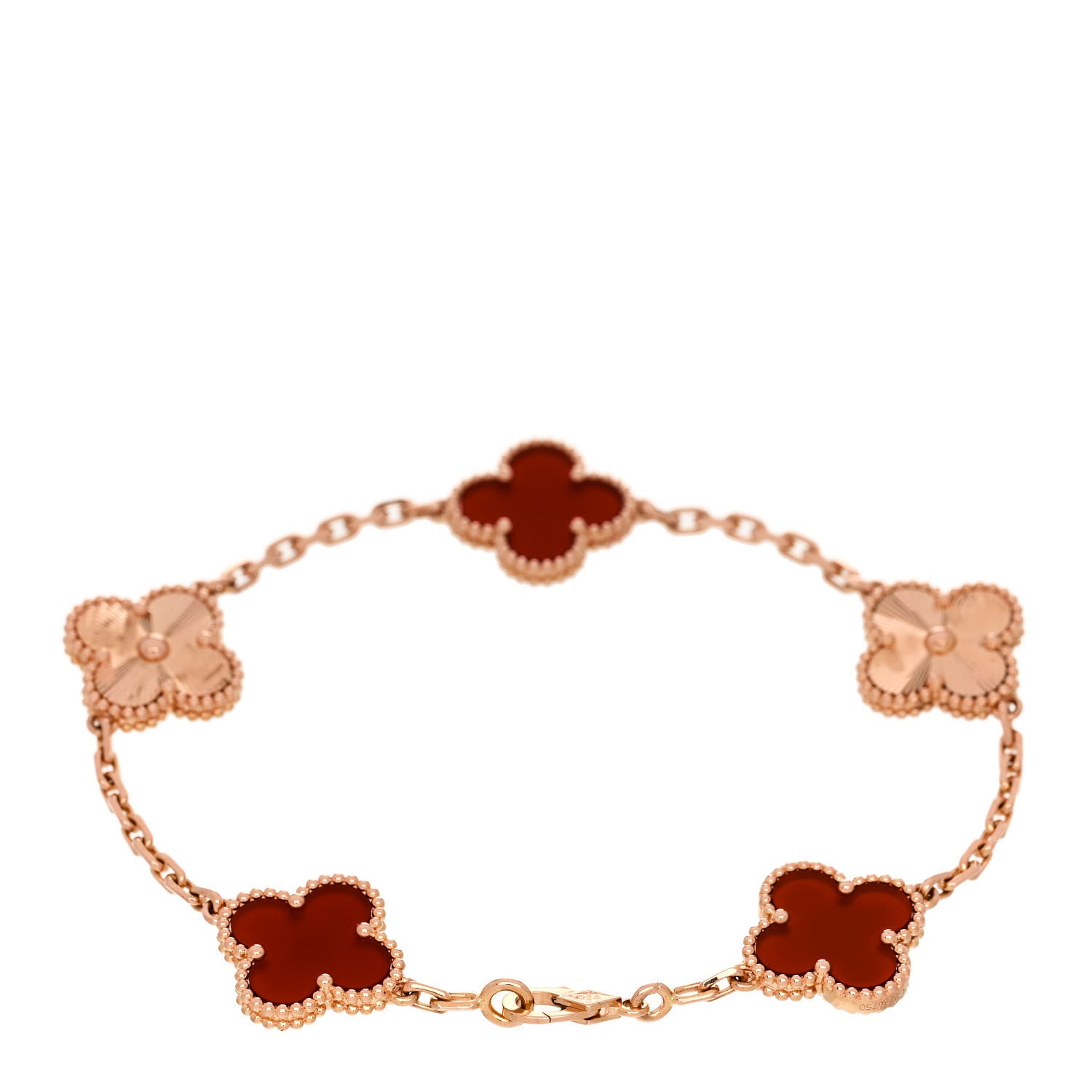 Van Cleef & Arpels 18K Rose Gold Carnelian 5 Motifs Guilloche Vintage Alhambra Bracelet 2 of 4