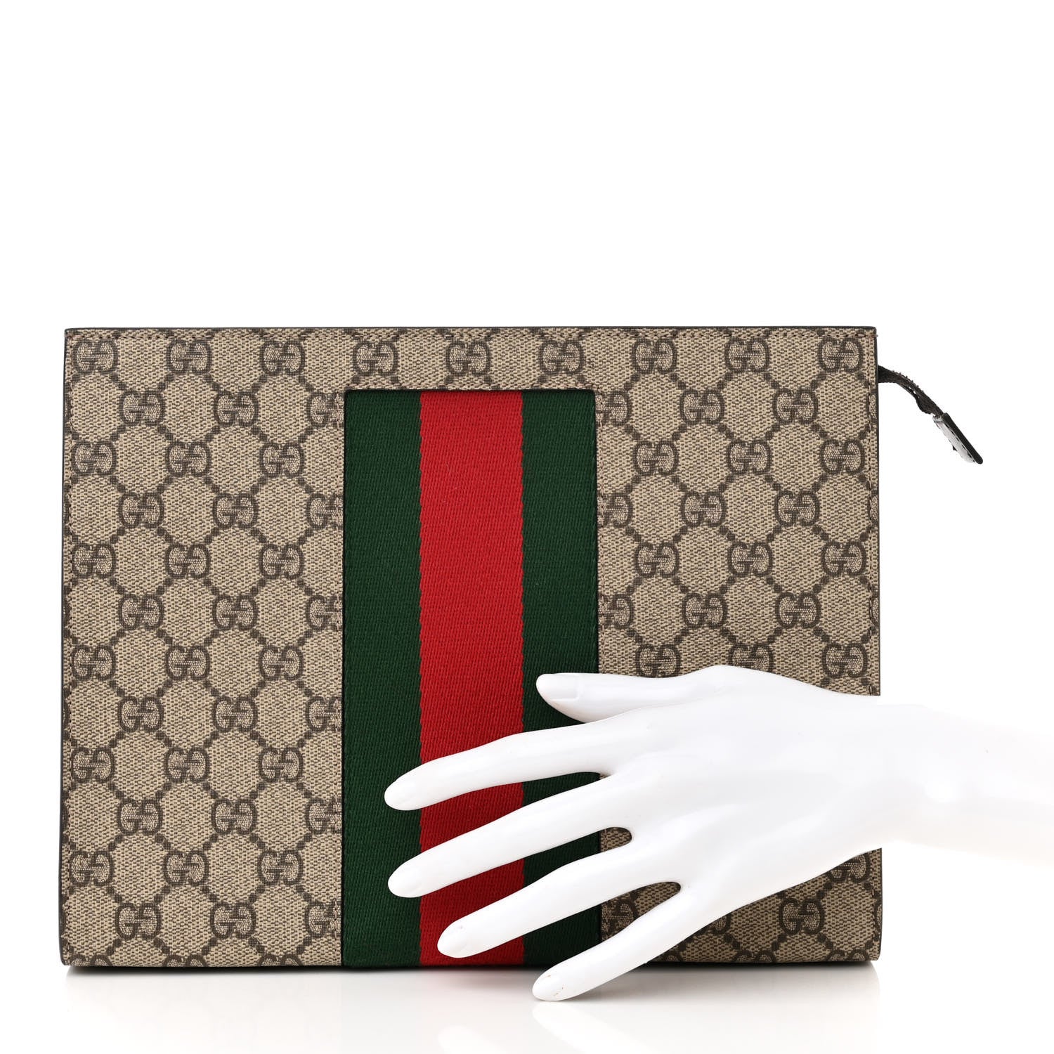 Gucci GG Supreme Monogram Selleria Calfskin Web New Web Cosmetic Case Beige Ebony Cocoa 2 of 10