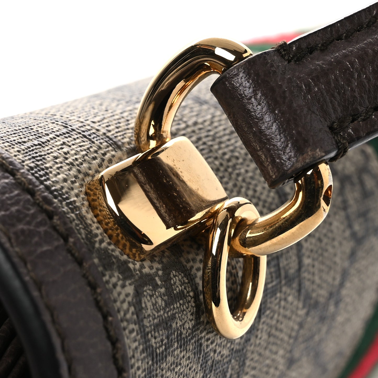 GG Supreme Monogram Textured Dollar Calfskin Web Small Ophidia Padlock Top Handle Bag Beige Ebony New Acero