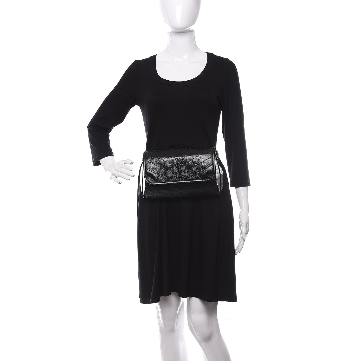 Saint Laurent Crinkled Calfskin Matelasse Monogram Niki Body Bag Black 2 of 9