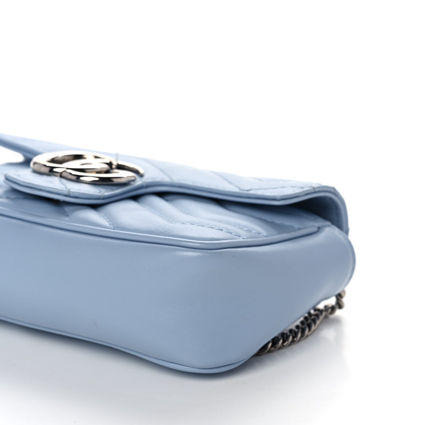Calfskin Matelasse Super Mini GG Marmont Shoulder Bag Porcelain Light Blue