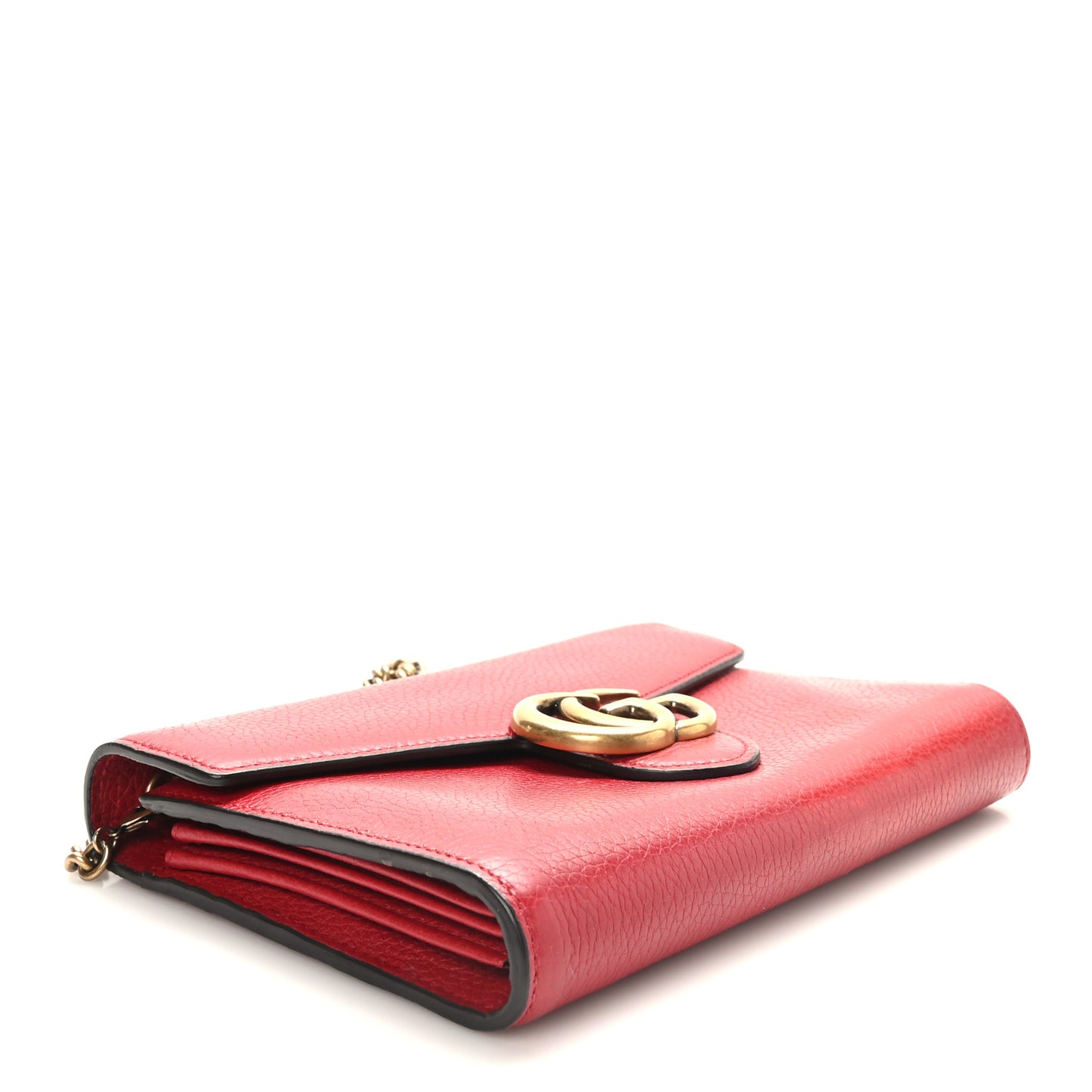 Calfskin GG Marmont Chain Wallet Vulcanic Red