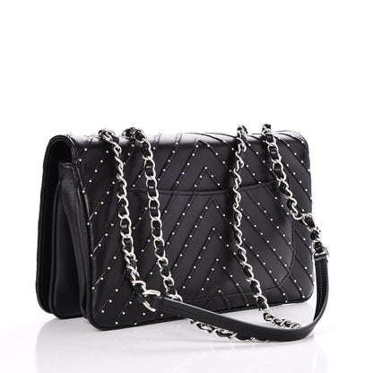 Chanel Calfskin Studded Chevron Quilted Flap Black 3 of 14