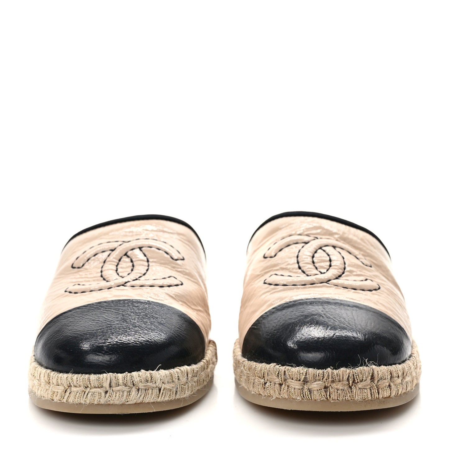 Crumpled Patent CC Espadrille Mules 35 Beige Black