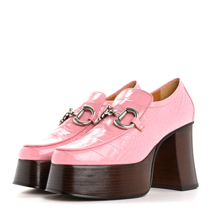 Gucci Croco Calf Lux Granada Kid Horsebit Platform Loafers 35.5 Butterfly Pink 4 of 10