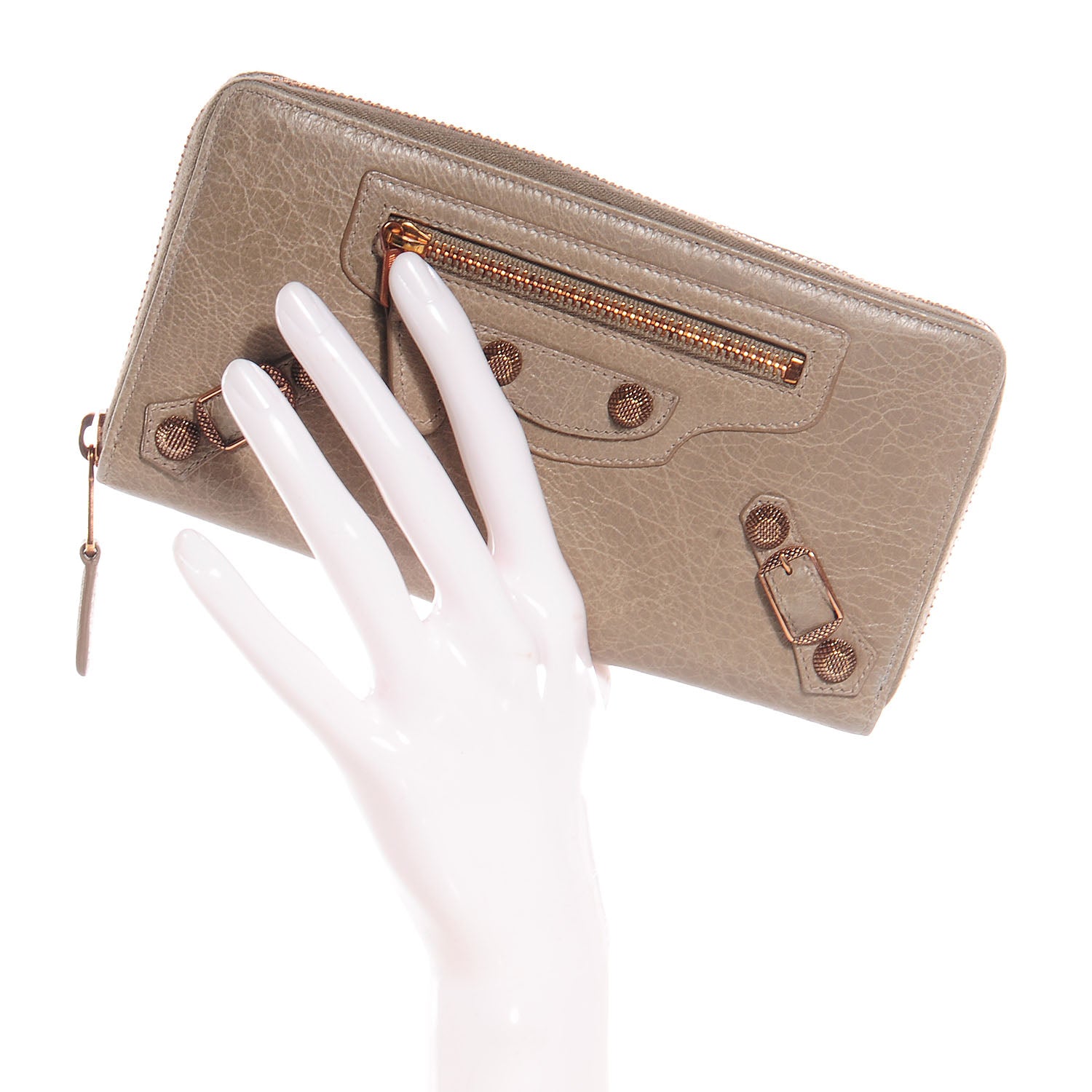 Balenciaga Agneau Giant 12 Rose Gold Hardware Money Wallet Papyrus 2 of 10