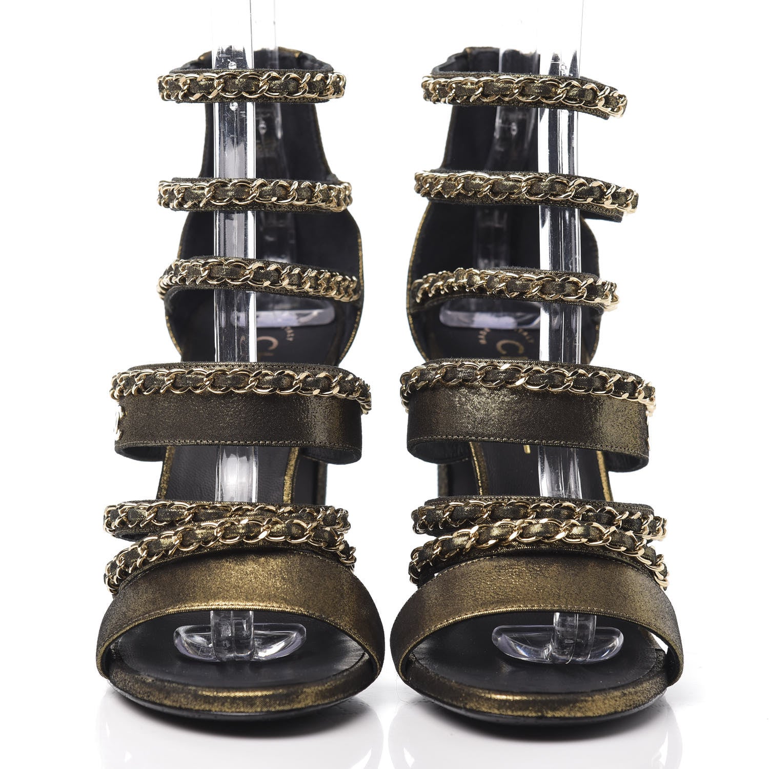 Chanel Metallic Fabric Gladiator Chain Sandals 39.5 Black Gold 2 of 8