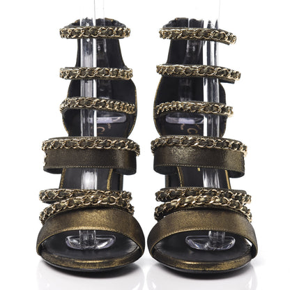 Chanel Metallic Fabric Gladiator Chain Sandals 39.5 Black Gold 2 of 8
