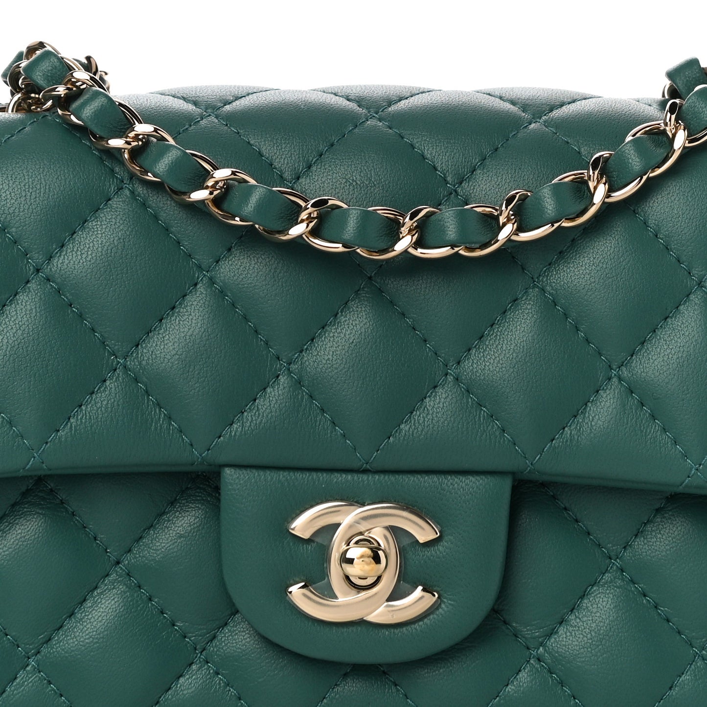 Lambskin Quilted Mini Rectangular Flap Dark Green