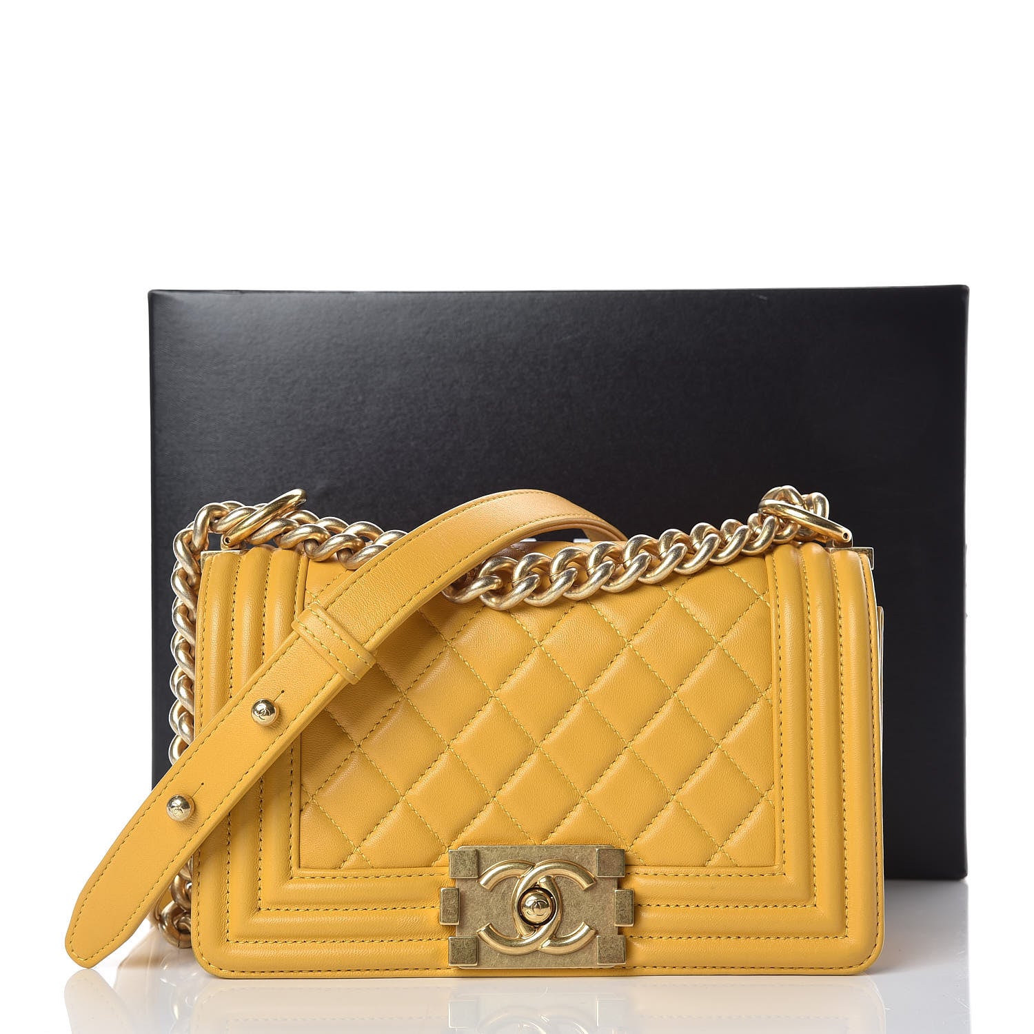 Chanel Lambskin Quilted Small Boy Flap Yellow 15 of 15