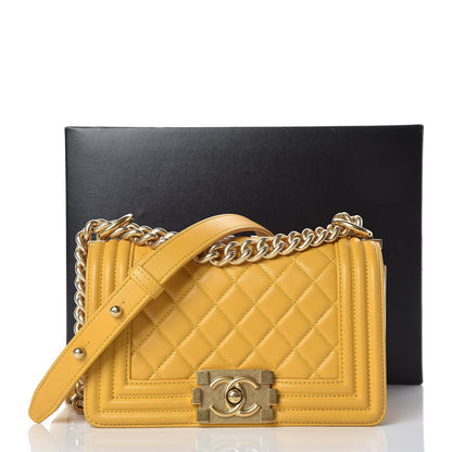 Chanel Lambskin Quilted Small Boy Flap Yellow 15 of 15