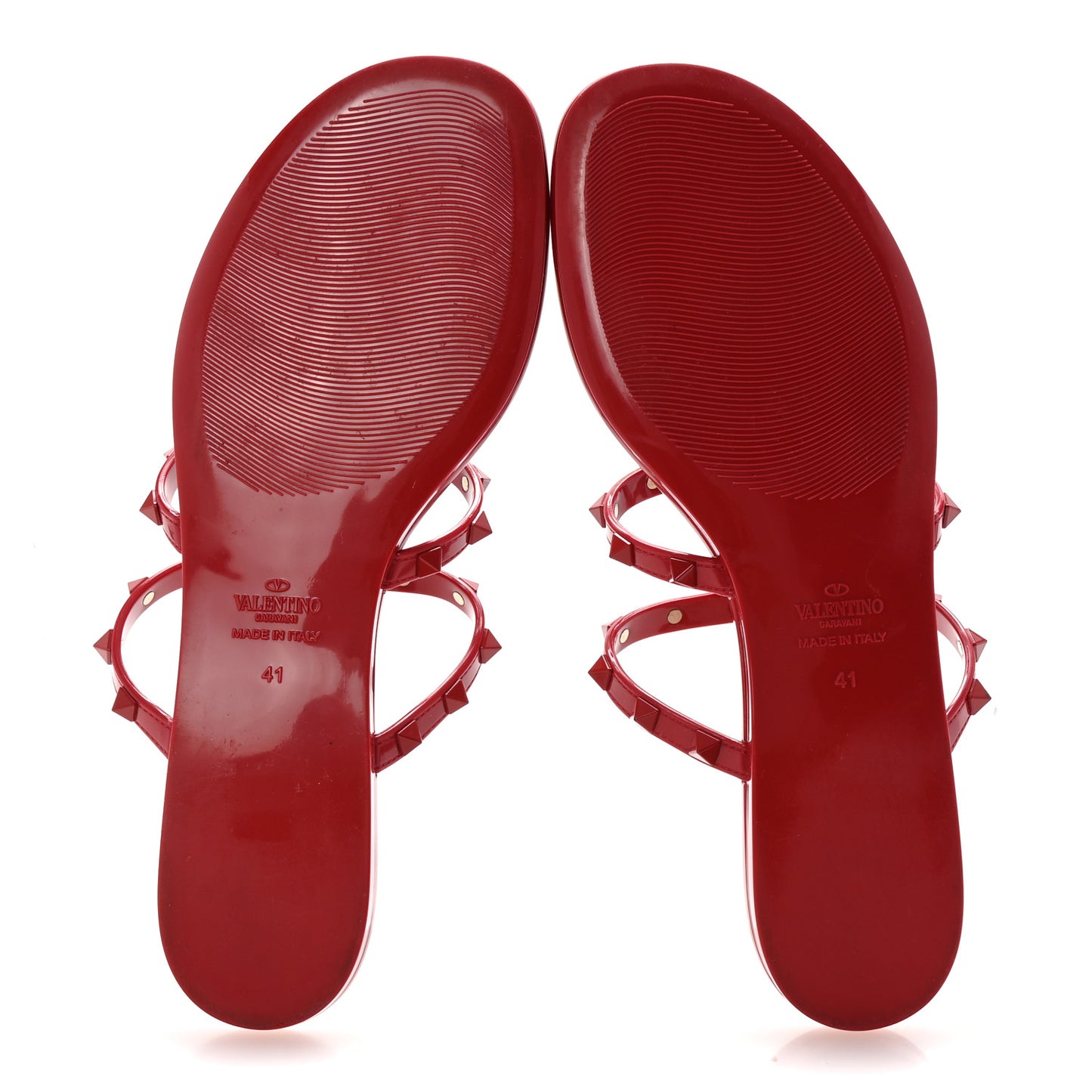 PVC Jelly Monochrome Rockstud Caged Flat Thong Sandals 41 Rosso Valentino