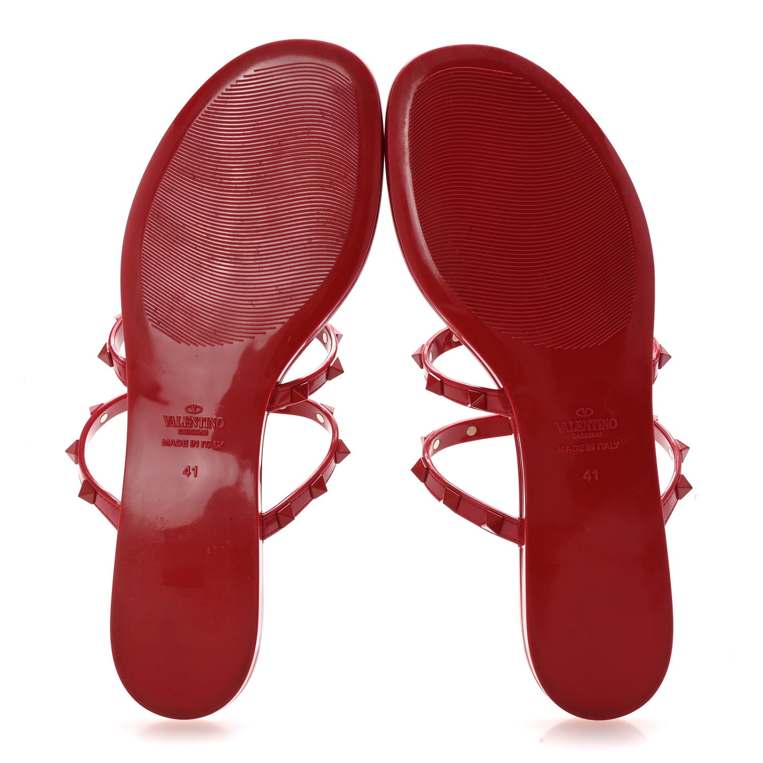 Valentino Garavani PVC Jelly Monochrome Rockstud Caged Flat Thong Sandals 41 Rosso Valentino 6 of 8