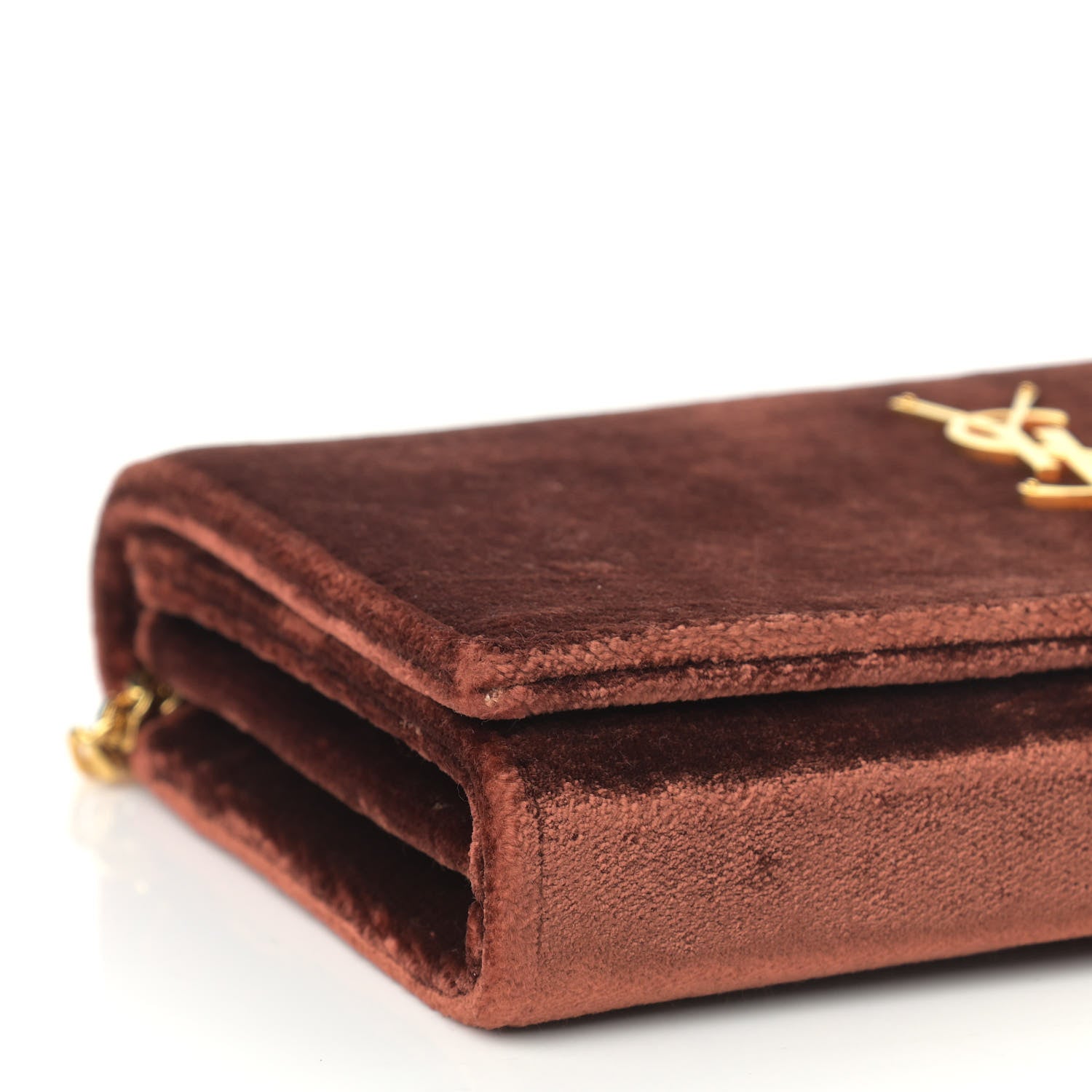 Saint Laurent Textured Velour Monogram Chain Wallet Red Clay 9 of 11