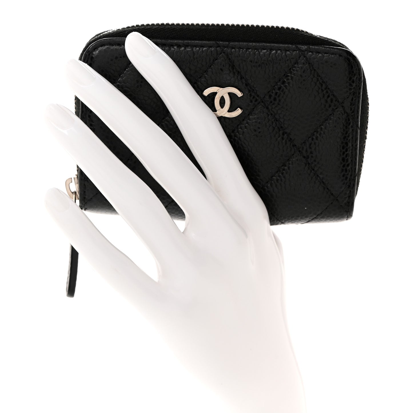 Caviar Quilted Zip Coin Purse Black