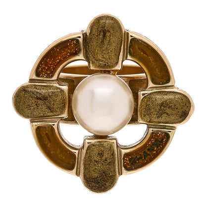 Chanel Pearl Resin CC Ring 54 7 Brown Gold 1 of 6