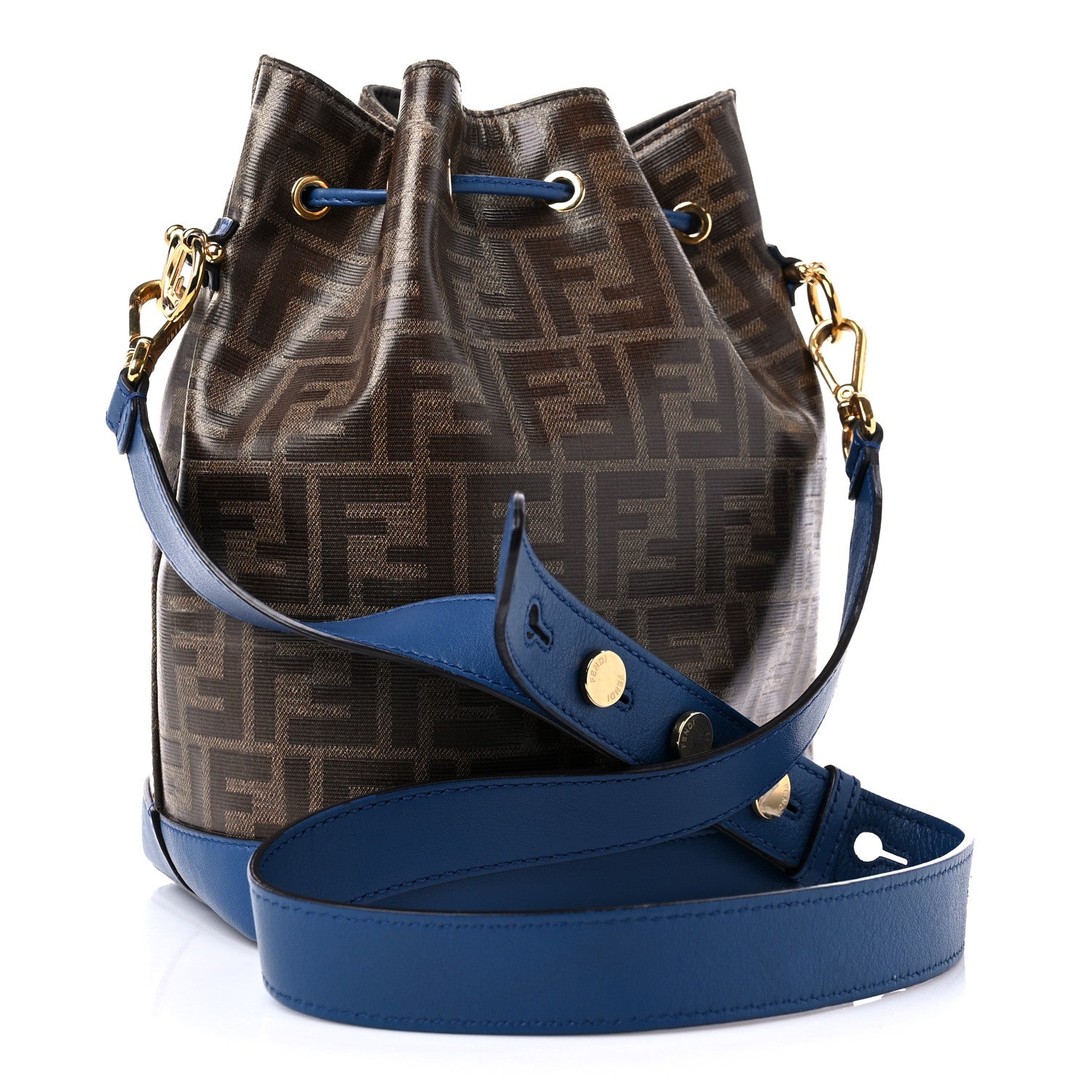 Fendi Glazed Fabric Vitello Grace F is Fendi FF 1974 Stamp Patch Grande Mon Tresor Bucket Bag Mogano Panna Iris 3 of 14