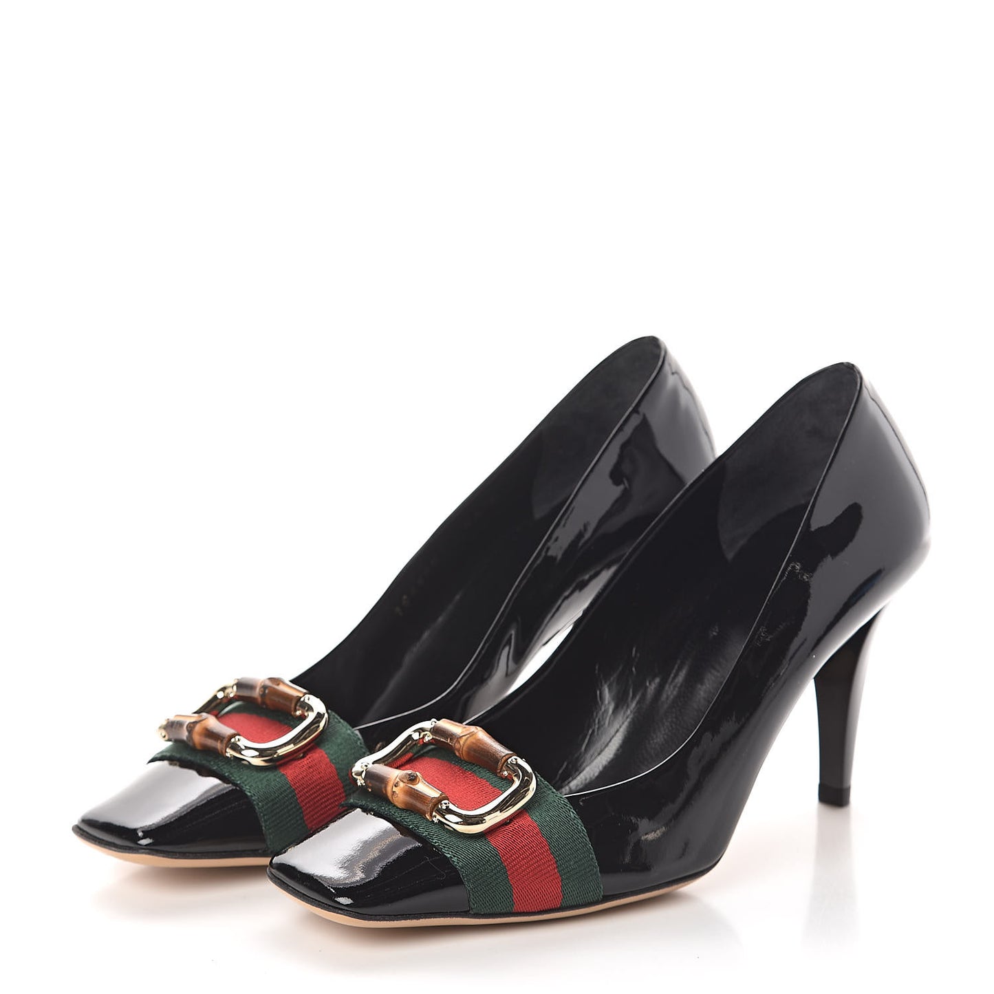 Patent Web Mid Heel Loafer Pumps 6.5 Black
