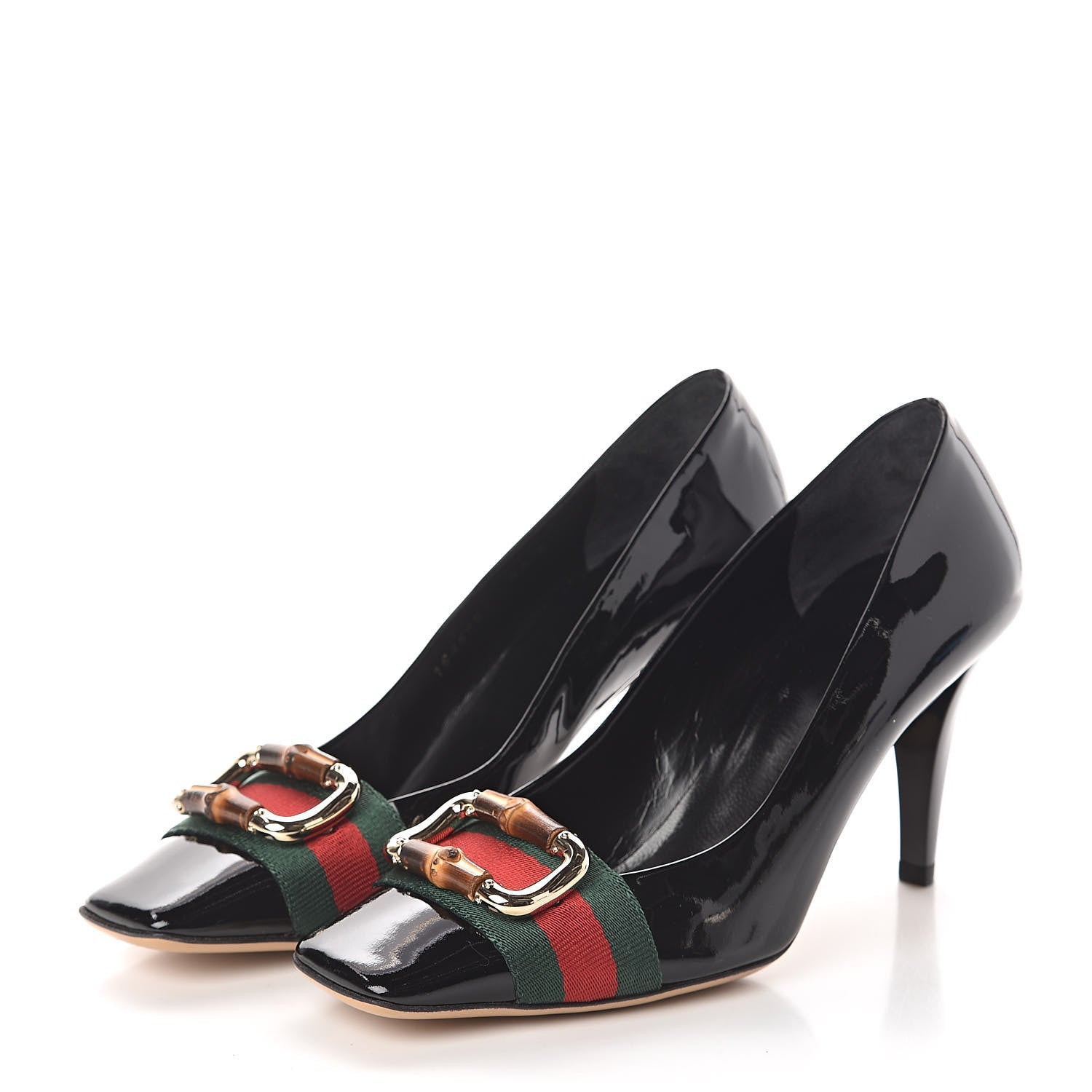 Gucci Patent Web Mid Heel Loafer Pumps 6.5 Black 3 of 10