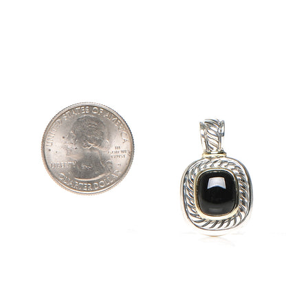 David Yurman Sterling Silver 14K Gold Onyx 12mm Albion Enhancer Pendant 2 of 5