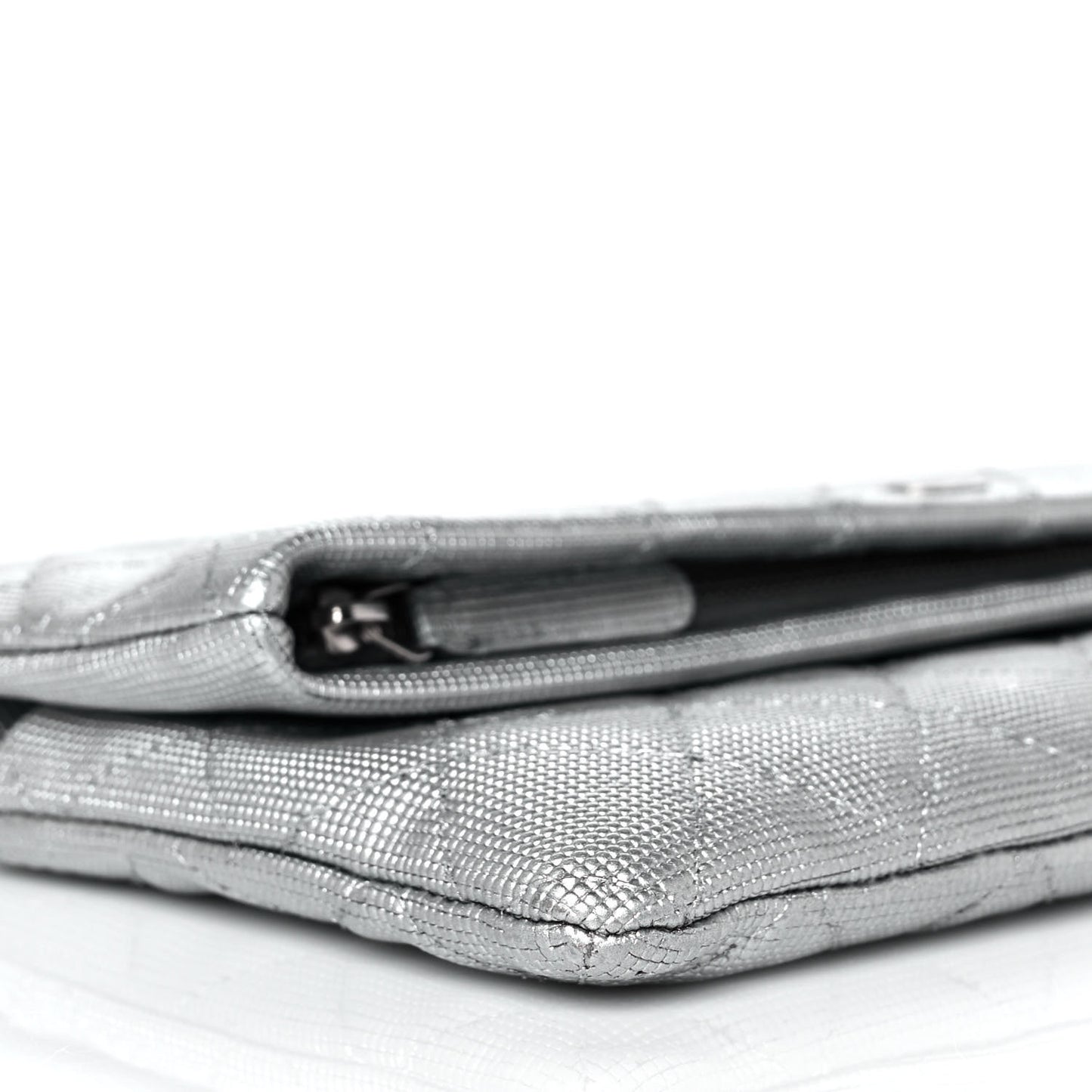 Metallic Calfskin Quilted Pixel Effect CC Beauty Clutch Silver