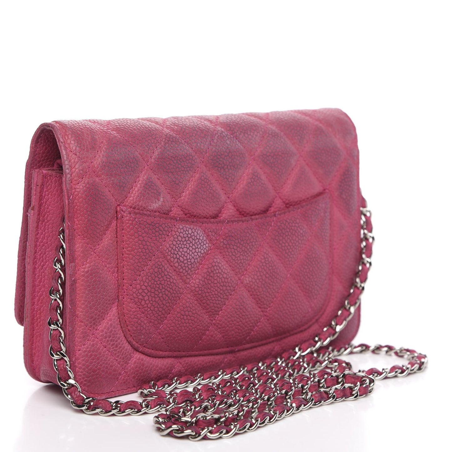 Iridescent Caviar Quilted Wallet on Chain WOC Pink