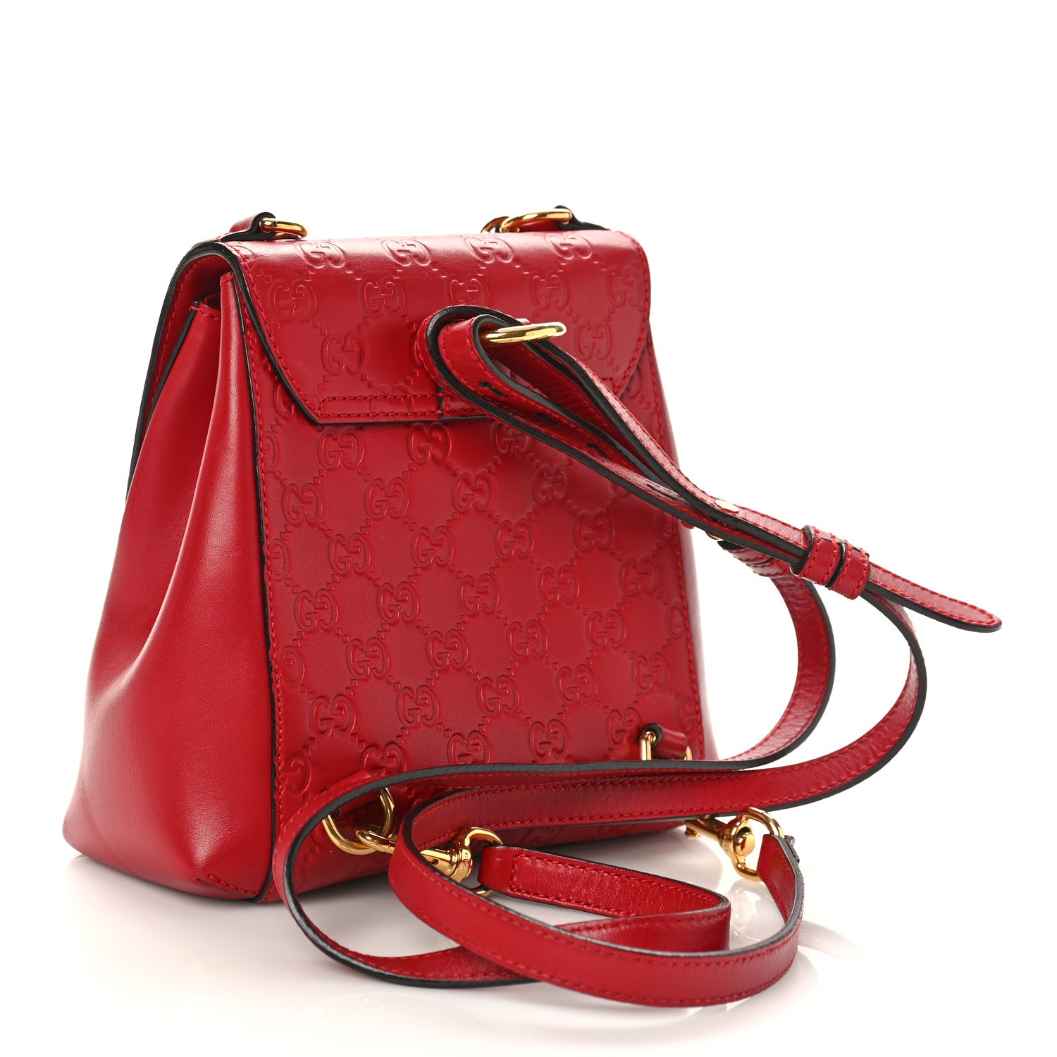 Gucci Guccissima Signature Padlock Backpack Hibiscus Red 3 of 10