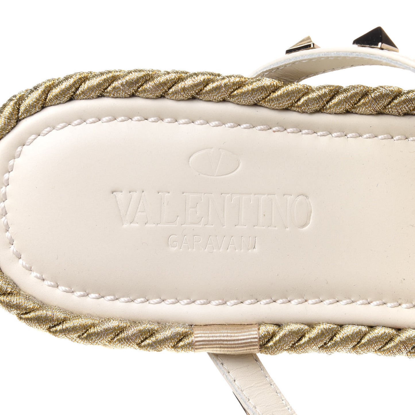 Calfskin Rockstud Ankle Strap Torchon Espadrille Caged 30/55mm Sandals 41 Light Ivory