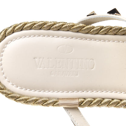 Valentino Garavani Calfskin Rockstud Ankle Strap Torchon Espadrille Caged 30/55mm Sandals 41 Light Ivory 6 of 9