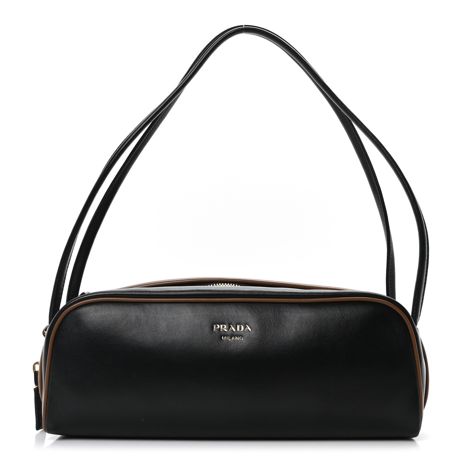 Prada Soft Calfskin Swing Shoulder Bag Black Hazelnut 1 of 10